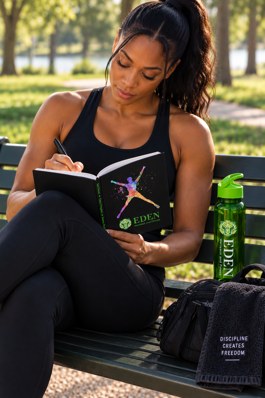Woman using Eden fitness journal